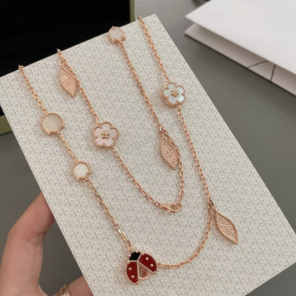 [Luxery]LUCKY SPRING 15 MOTIFS ROSE GOLD NECKLACE