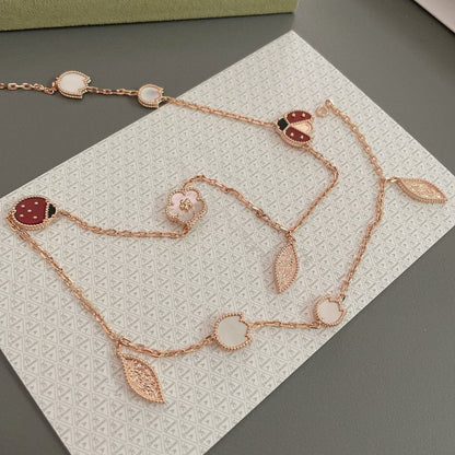 [Luxery]LUCKY SPRING 15 MOTIFS ROSE GOLD NECKLACE
