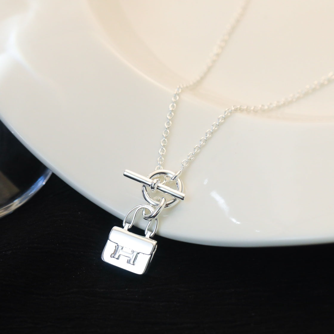 [Luxery]POP H PEDANT SILVER NECKLACE