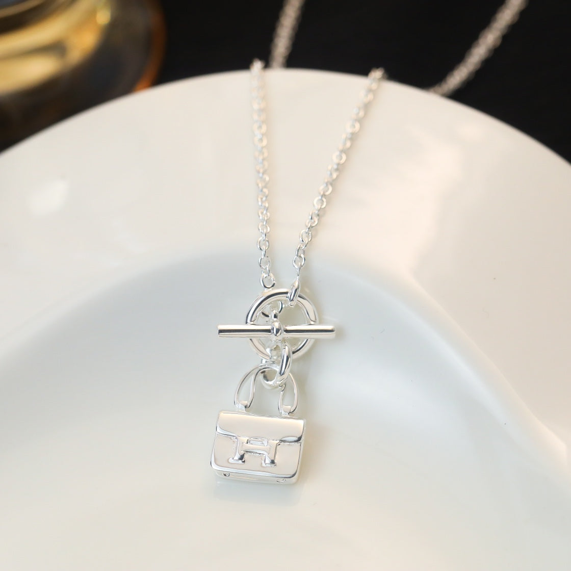 [Luxery]POP H PEDANT SILVER NECKLACE