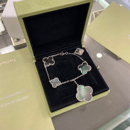 [Luxery]CLOVER 5 MOTIFS SIVLER DARK MOP BRACELET