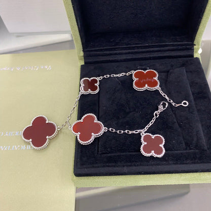 [Luxery]CLOVER 5 MOTIFS SIVLER CARNELIAN BRACELET