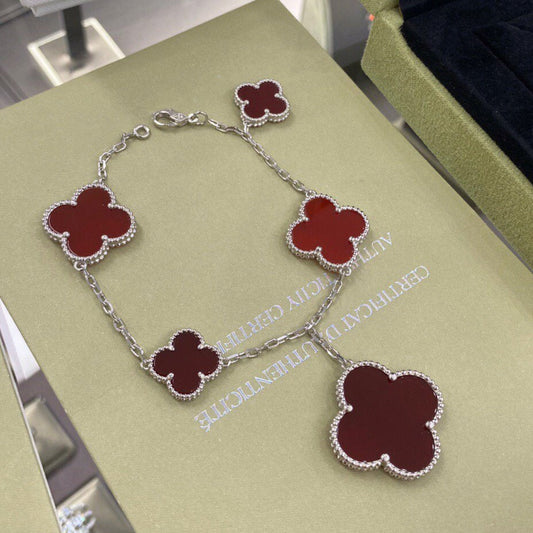 [Luxery]CLOVER 5 MOTIFS SIVLER CARNELIAN BRACELET