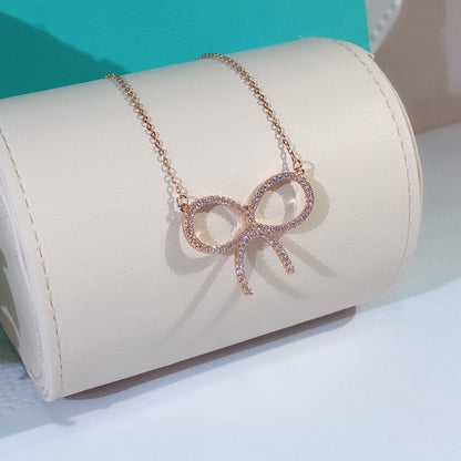 [⭐Luxery Jewels]CLAW SET RHODIUM PLATED BOW NECKLACE