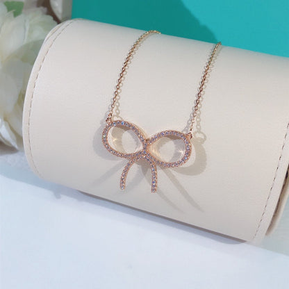 [⭐Luxery Jewels]CLAW SET RHODIUM PLATED BOW NECKLACE