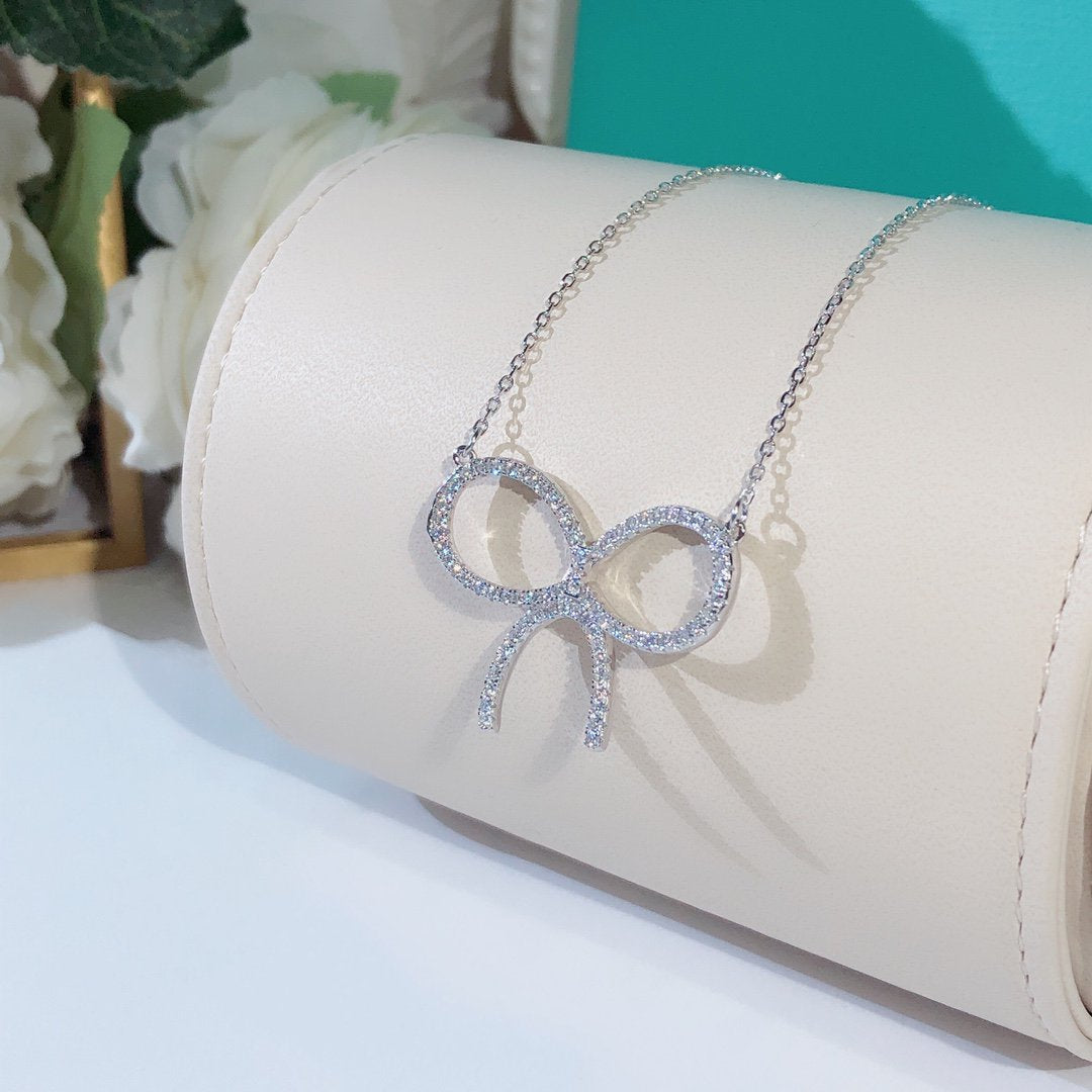 [⭐Luxery Jewels]CLAW SET RHODIUM PLATED BOW NECKLACE