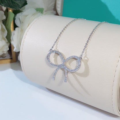 [⭐Luxery Jewels]CLAW SET RHODIUM PLATED BOW NECKLACE