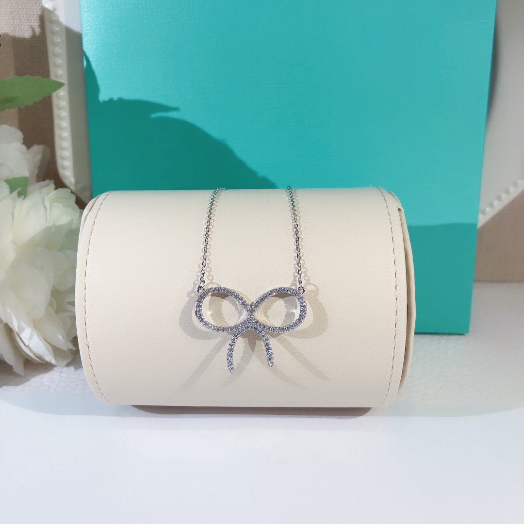 [⭐Luxery Jewels]CLAW SET RHODIUM PLATED BOW NECKLACE