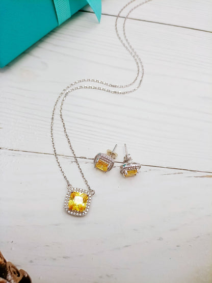 [⭐Luxery Jewels]⭐LuxeryLERS CITRINE GEMSTONE PENDANT NECKLACE STERLING SILVER
