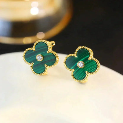 [Luxery]CLOVER MEDIUM 1 MOTIFS MALACHITE DIAMOND EARRINGS