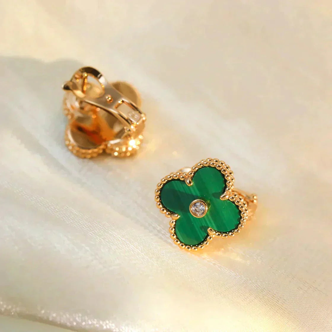 [Luxery]CLOVER MEDIUM 1 MOTIFS MALACHITE DIAMOND EARRINGS