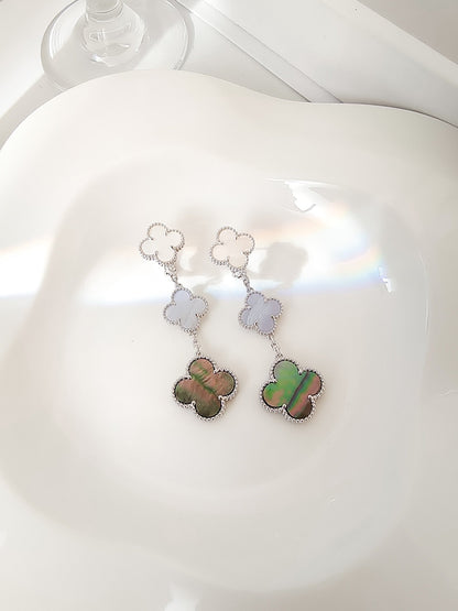 [Luxery]CLOVER 3 MOTIFS CHALCEDONY DARK MOP SILVER EARRINGS
