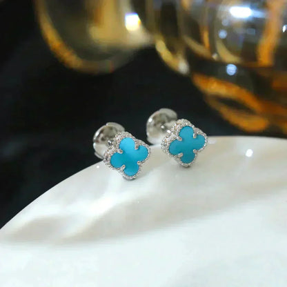[Luxery]CLOVER MINI 9.5MM ONYX STUD EARRINGS SILVER