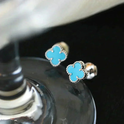 [Luxery]CLOVER MINI 9.5MM ONYX STUD EARRINGS SILVER