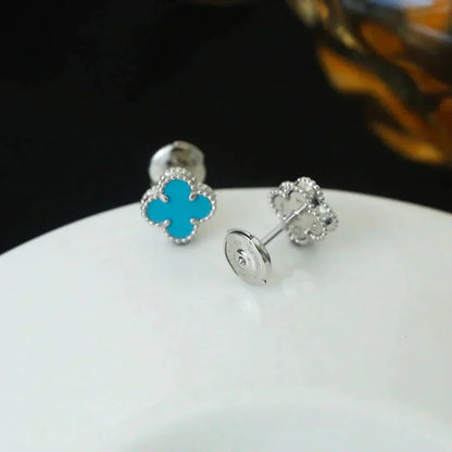 [Luxery]CLOVER MINI 9.5MM ONYX STUD EARRINGS SILVER