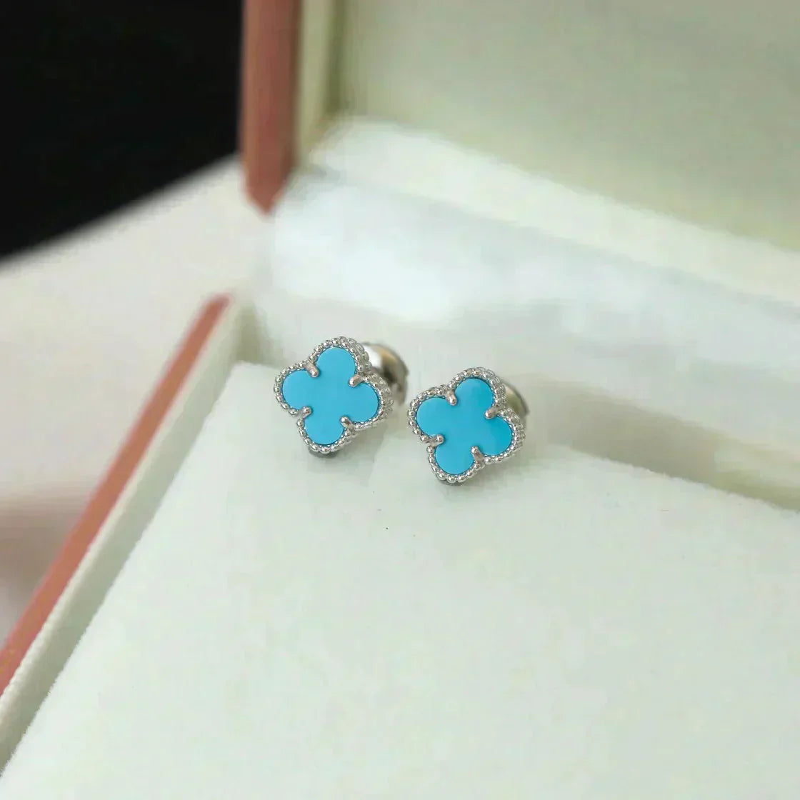 [Luxery]CLOVER MINI 9.5MM ONYX STUD EARRINGS SILVER