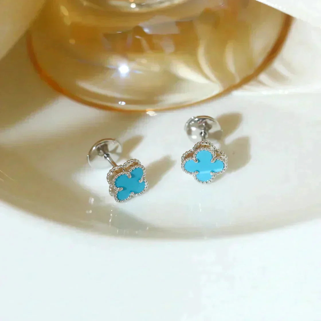 [Luxery]CLOVER MINI 9.5MM ONYX STUD EARRINGS SILVER