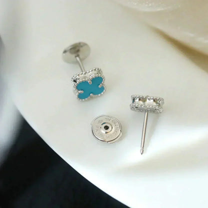 [Luxery]CLOVER MINI 9.5MM ONYX STUD EARRINGS SILVER
