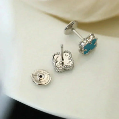 [Luxery]CLOVER MINI 9.5MM ONYX STUD EARRINGS SILVER