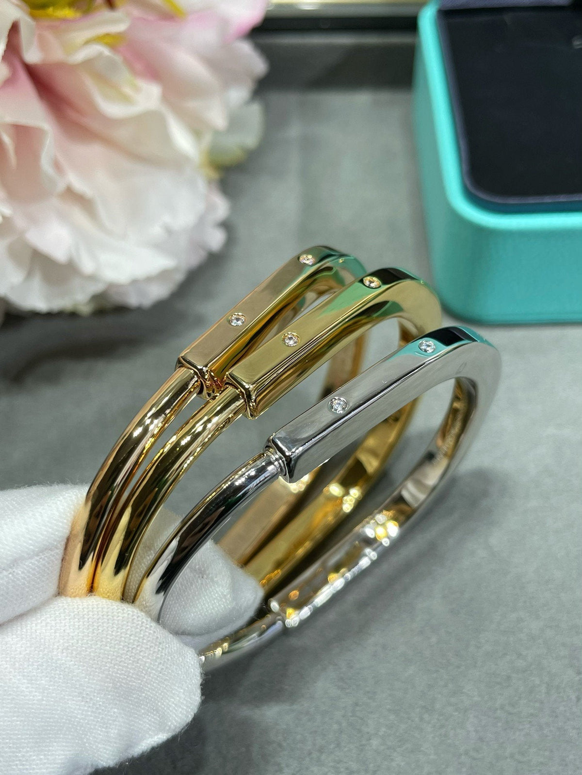 [⭐Luxery Jewels]LOCK-ARMBAND 8 DIAMANTEN