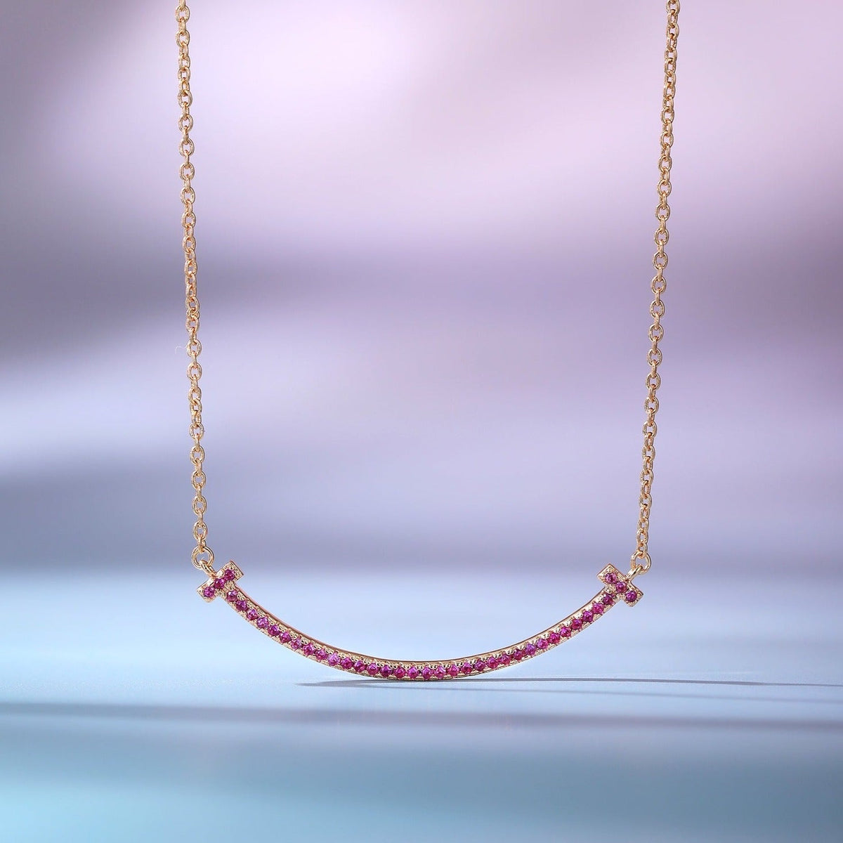 [⭐Luxery Jewels]BIG SMILE PEDANT PINK DIAMOND NECKLACE