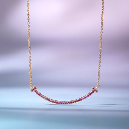 [⭐Luxery Jewels]BIG SMILE PEDANT PINK DIAMOND NECKLACE