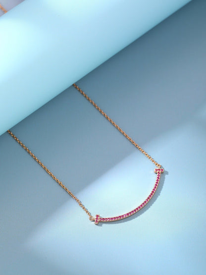 [⭐Luxery Jewels]BIG SMILE PEDANT PINK DIAMOND NECKLACE
