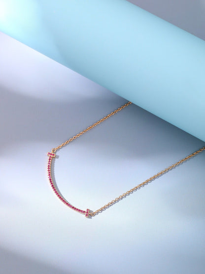 [⭐Luxery Jewels]BIG SMILE PEDANT PINK DIAMOND NECKLACE