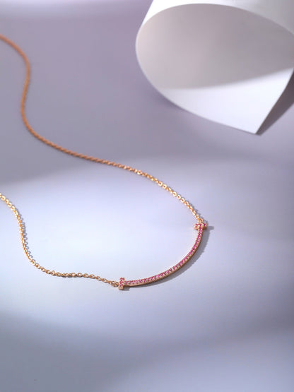[⭐Luxery Jewels]BIG SMILE PEDANT PINK DIAMOND NECKLACE