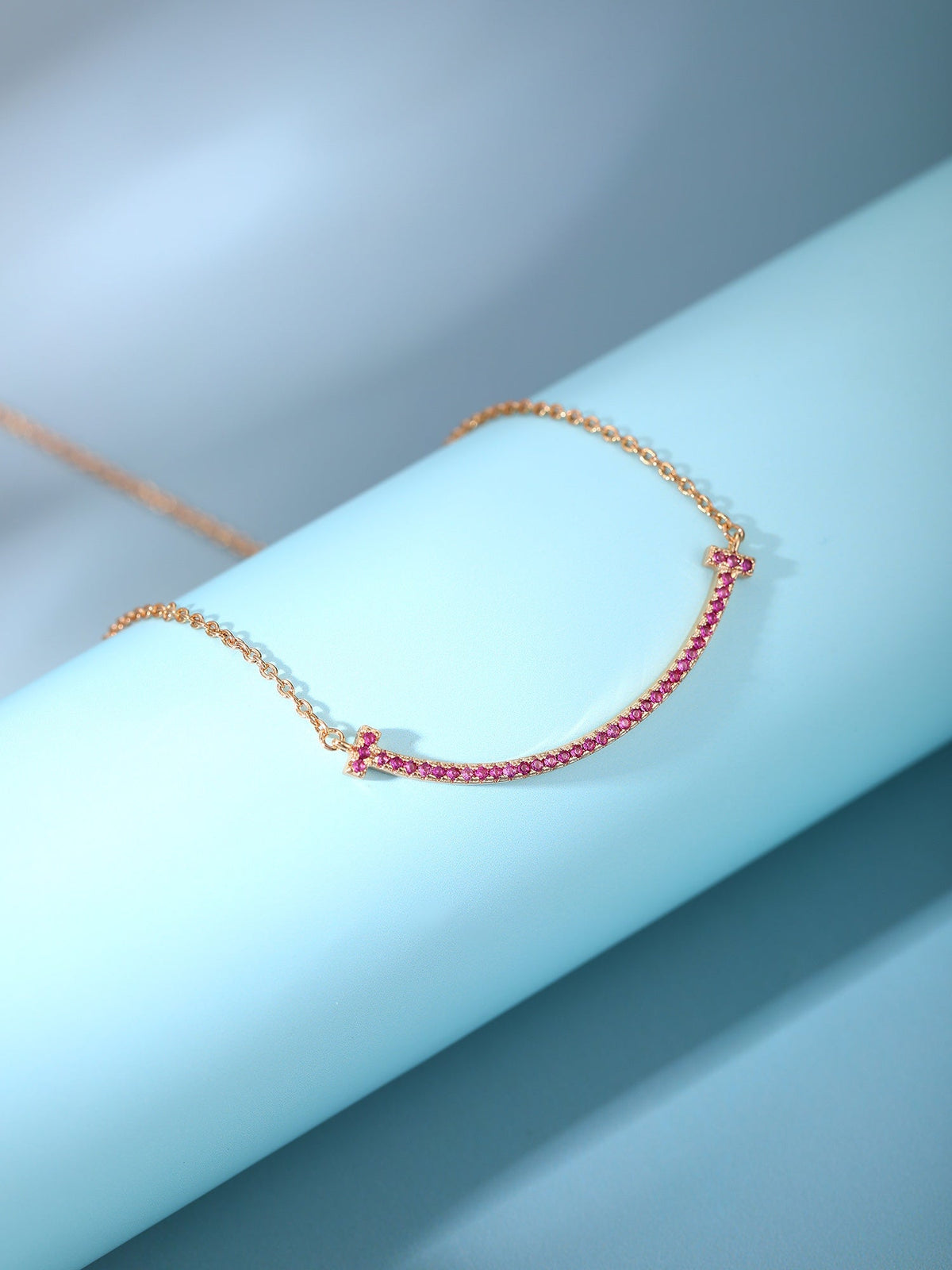 [⭐Luxery Jewels]BIG SMILE PEDANT PINK DIAMOND NECKLACE