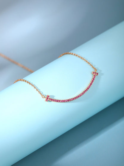 [⭐Luxery Jewels]BIG SMILE PEDANT PINK DIAMOND NECKLACE