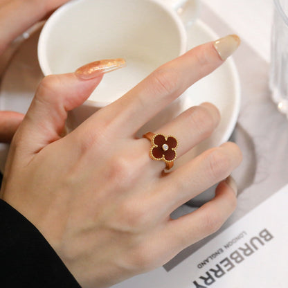 [Luxery]CLOVER CARNELIAN RING ROSE GOLD DIAMOND