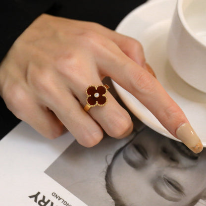 [Luxery]CLOVER CARNELIAN RING ROSE GOLD DIAMOND