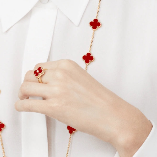 [Luxery]CLOVER CARNELIAN RING ROSE GOLD DIAMOND