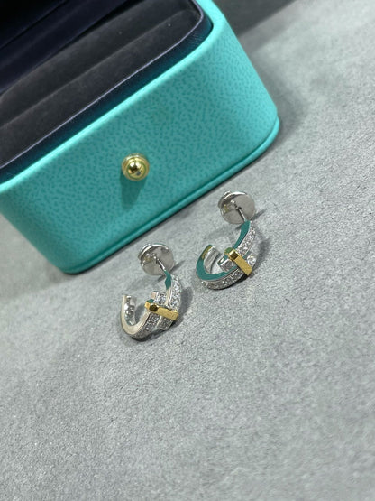 [⭐Luxery Jewels]EDGE DIAMOND PINK GOLD EARRINGS