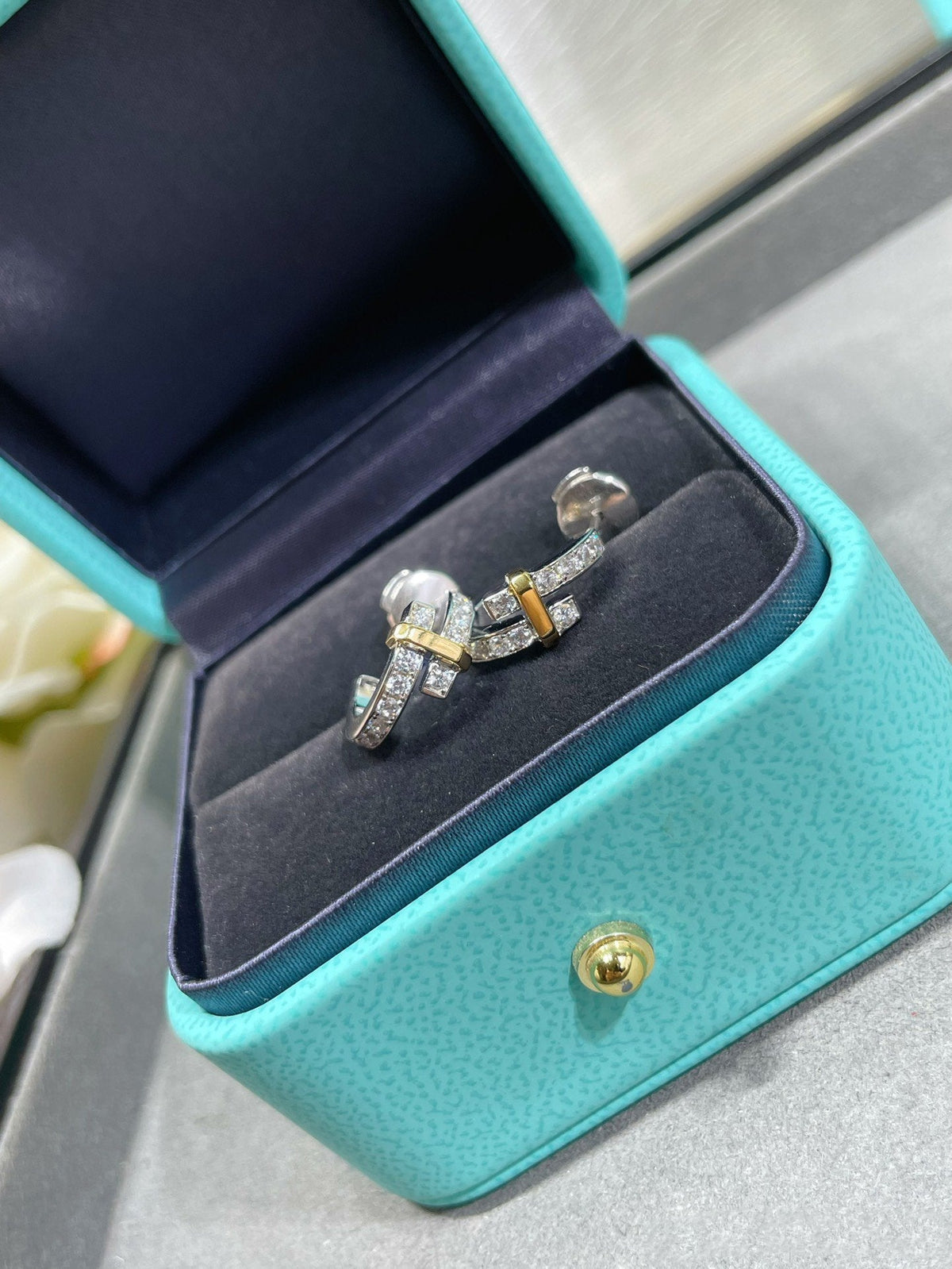 [⭐Luxery Jewels]EDGE DIAMOND PINK GOLD EARRINGS