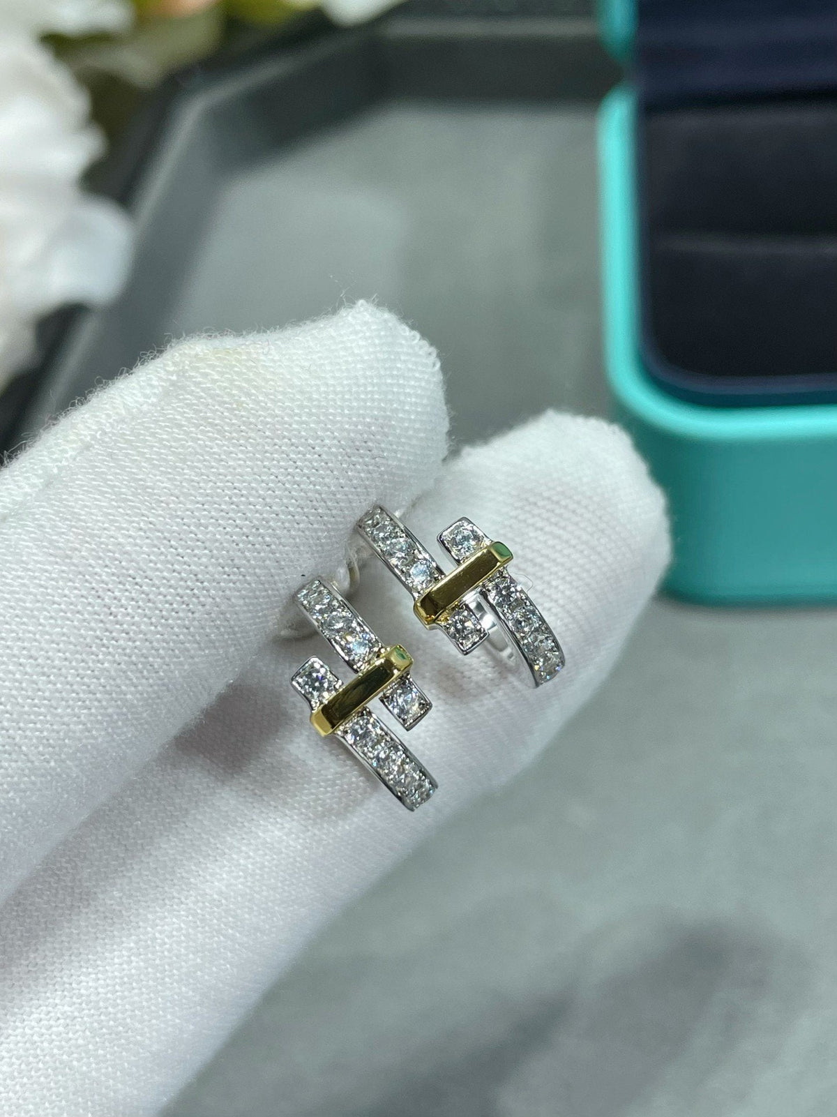 [⭐Luxery Jewels]EDGE DIAMOND PINK GOLD EARRINGS