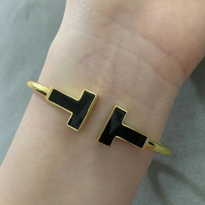 [⭐Luxery Jewels]T WIDE ONYX OPEN BRACELET