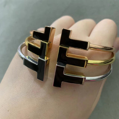 [⭐Luxery Jewels]T WIDE ONYX OPEN BRACELET
