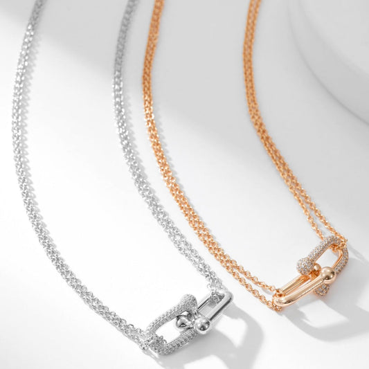 [⭐Luxery Jewels]HARDWEAR DIAMOND PEDANT DOUBLE CHAIN NECKLACE