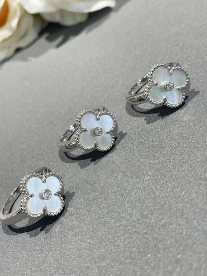 [Luxery]CLOVER SILVER MOP DIAMOND RING