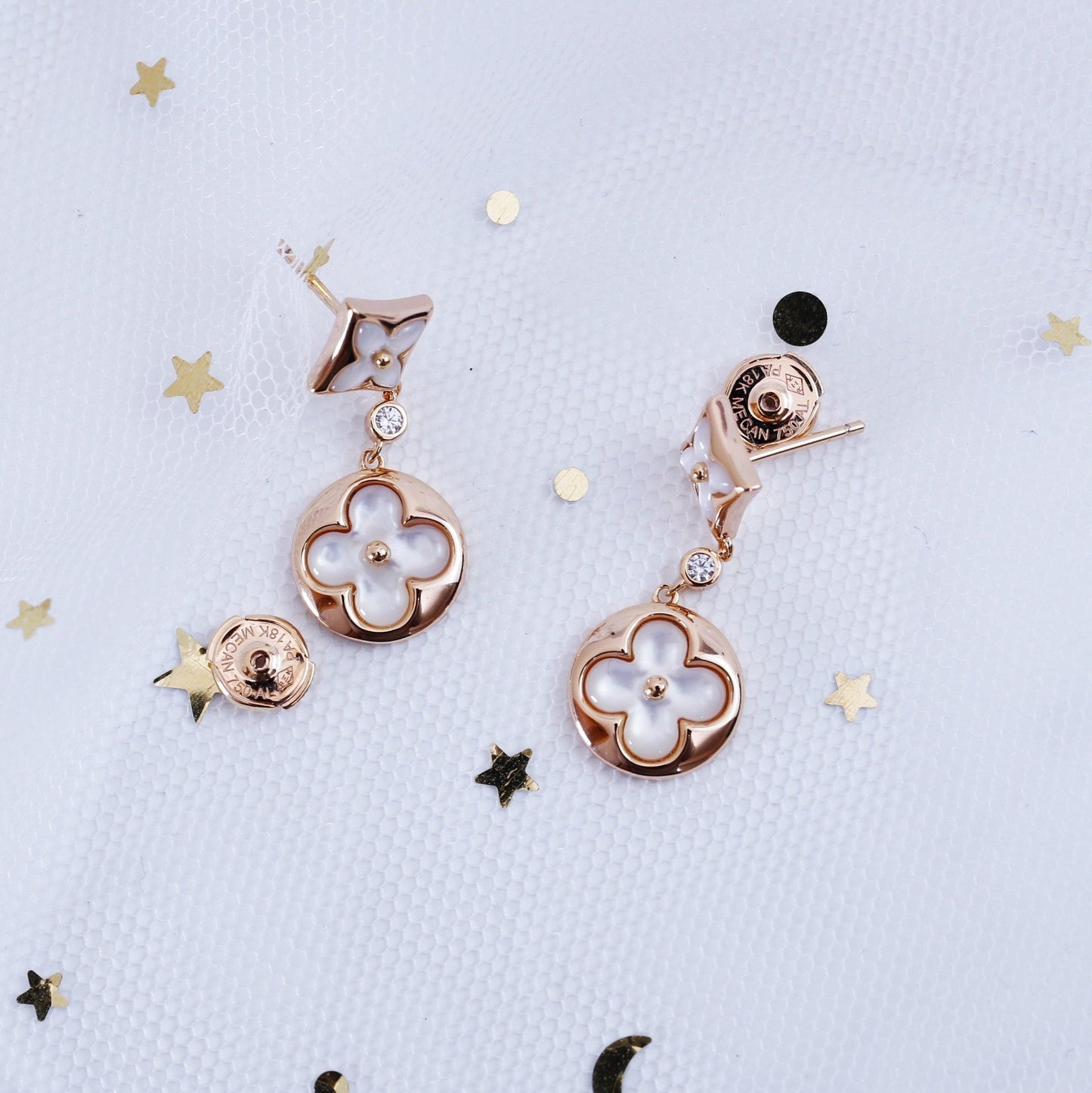 [Luxery]STAR AND SUN PINK GOLD MOP DROP EARRINGS