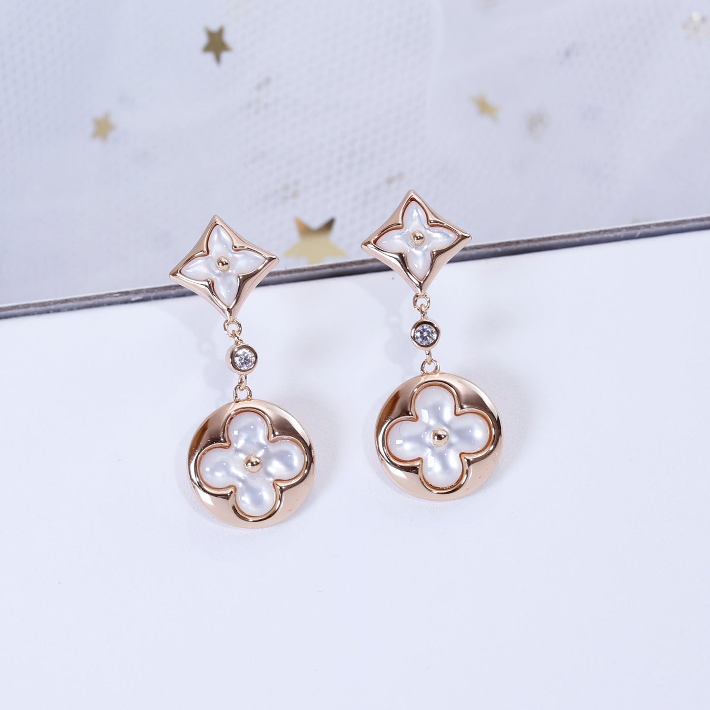 [Luxery]STAR AND SUN PINK GOLD MOP DROP EARRINGS
