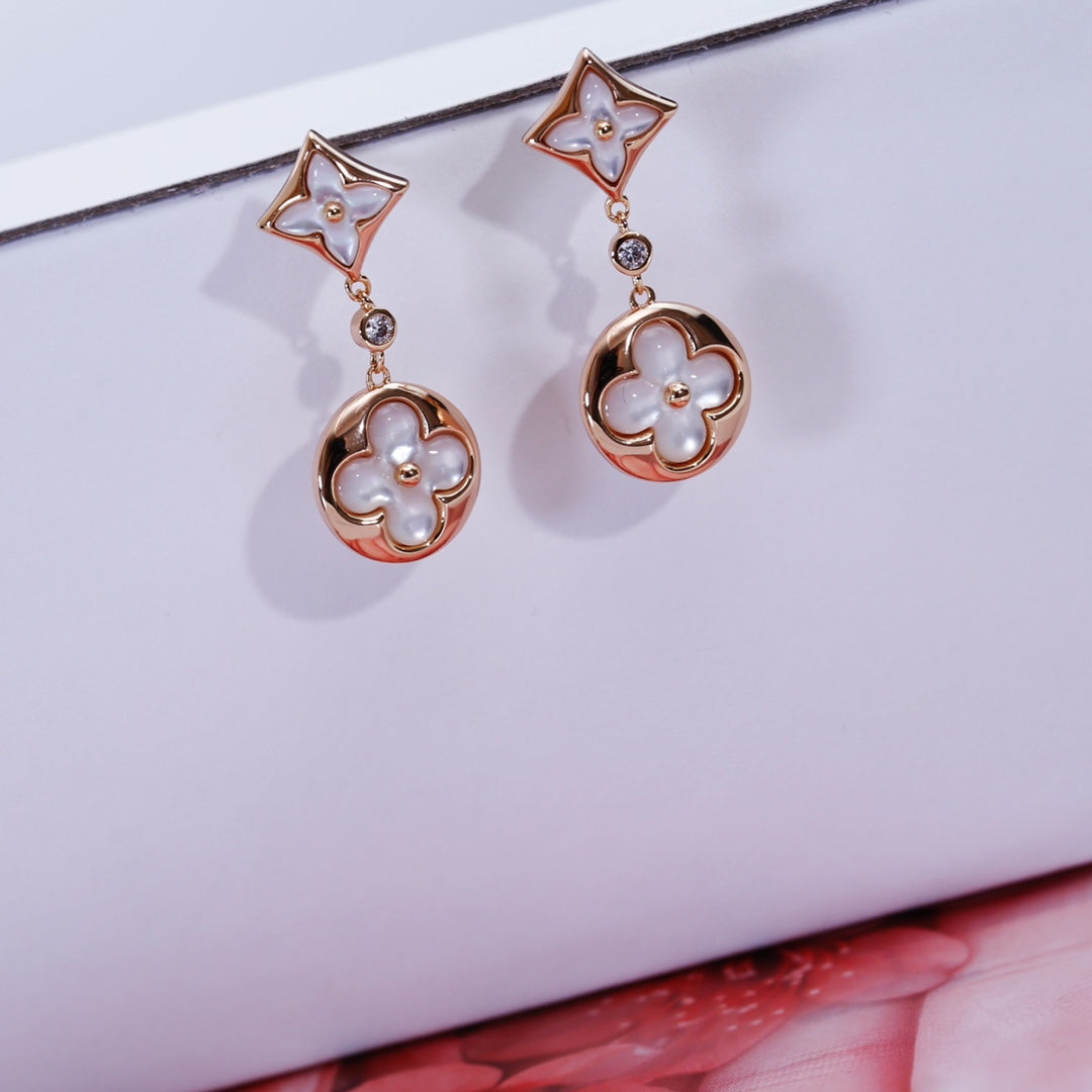 [Luxery]STAR AND SUN PINK GOLD MOP DROP EARRINGS
