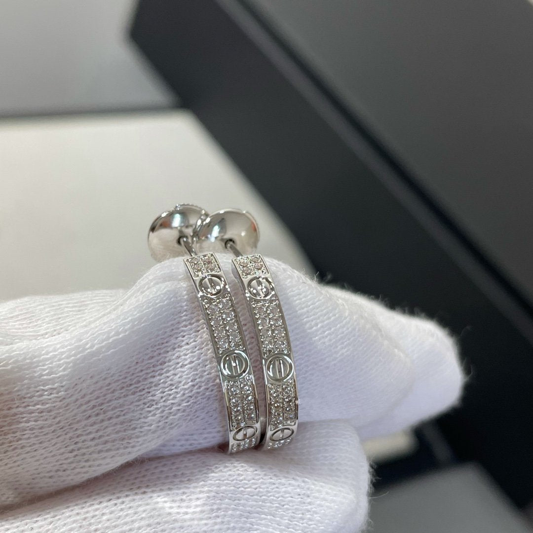 [Luxery]LOVE DIAMOND SILVER HOOP EARRINGS