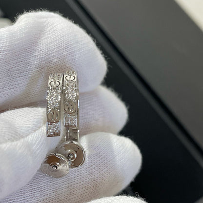 [Luxery]LOVE DIAMOND SILVER HOOP EARRINGS