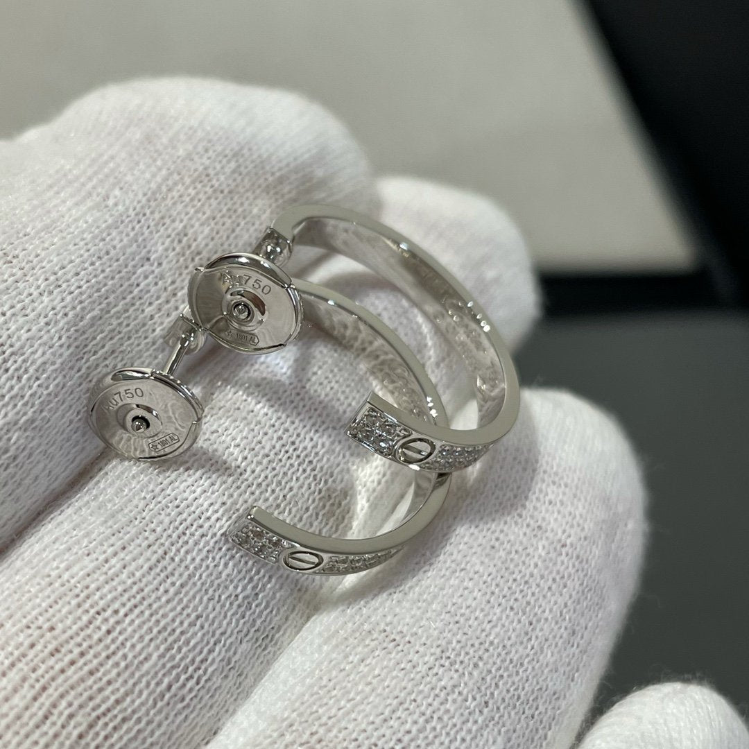 [Luxery]LOVE DIAMOND SILVER HOOP EARRINGS