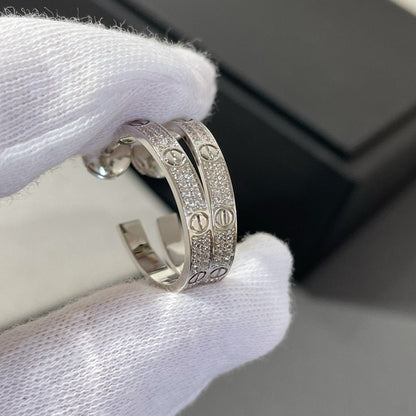 [Luxery]LOVE DIAMOND SILVER HOOP EARRINGS
