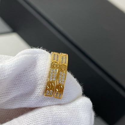 [Luxery]LOVE DIAMOND GOLD HOOP EARRINGS