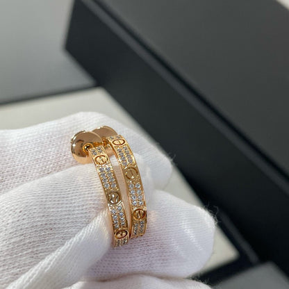[Luxery]LOVE DIAMOND PINK GOLD HOOP EARRINGS